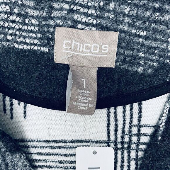 NEW Chico’s Womens Lace Overlay Jenna Vest Black Gray Open Front Vest Size 1/Med - Picture 3 of 16